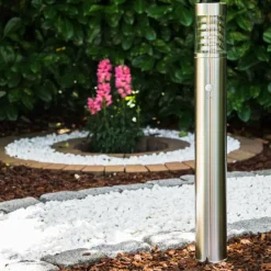 hofstein Lampadaire Dakar Acier inoxydable, 1 lumière, Détecteur de mouvement