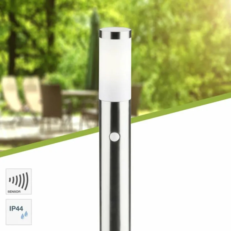 Luminaires Brilliant Lampadaire d'extérieur Brilliant Chorus Acier inoxydable, 1 lumière, Détecteur de mouvement