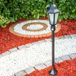 Luminaires Rustiques-hofstein Lampadaire d'extérieur Hongkong Frost Noir, Détecteur de mouvement