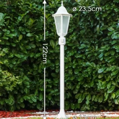 Luminaires Rustiques-hofstein Lampadaire d'extérieur Hongkong Frost Blanc, 1 lumière, Détecteur de mouvement