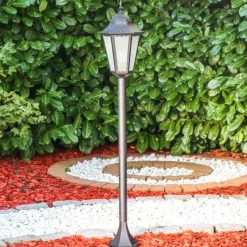 Luminaires Rustiques-hofstein Lampadaire d'extérieur Hongkong Frost Noir, 1 lumière