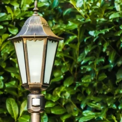 Luminaires Rustiques-hofstein Lampadaire d'extérieur Hongkong Frost Brun doré, 1 lumière, Détecteur de mouvement