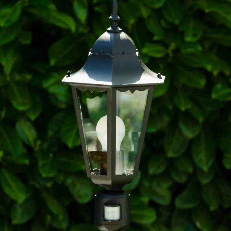 Luminaires Rustiques-hofstein Lampadaire extérieur Bristol Noir, 1 lumière, Détecteur de mouvement