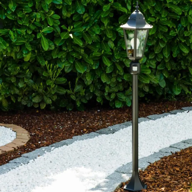 Luminaires Rustiques-hofstein Lampadaire extérieur Bristol Noir, 1 lumière, Détecteur de mouvement