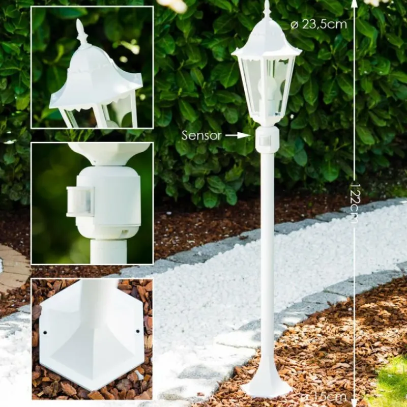 Luminaires Rustiques-hofstein Lampadaire extérieur Bristol Blanc, 1 lumière, Détecteur de mouvement