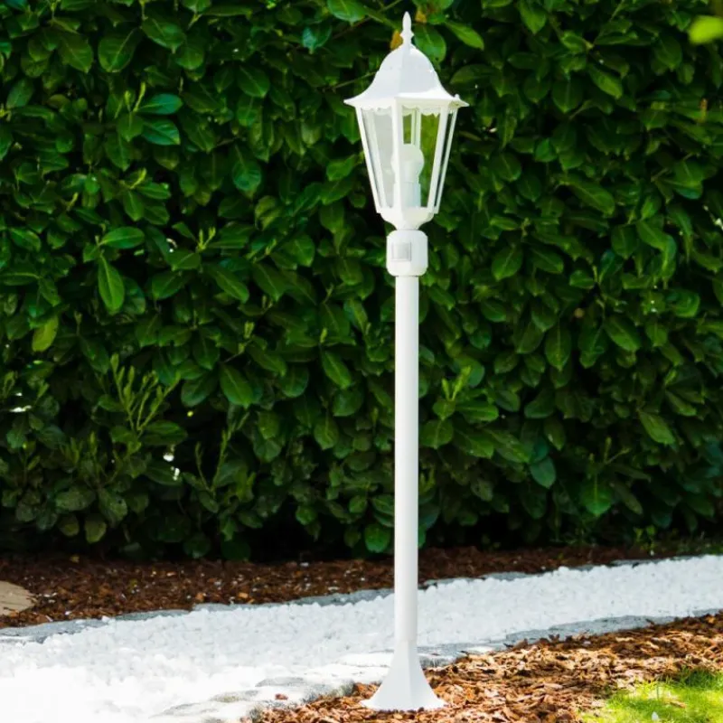 Luminaires Rustiques-hofstein Lampadaire extérieur Bristol Blanc, 1 lumière, Détecteur de mouvement