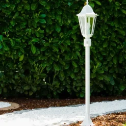 Luminaires Rustiques-hofstein Lampadaire extérieur Bristol Blanc, 1 lumière, Détecteur de mouvement