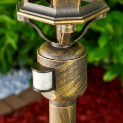 Luminaires Rustiques-hofstein Lampadaire extérieur Lentua Brun doré, 1 lumière, Détecteur de mouvement