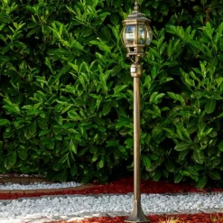 Luminaires Rustiques-hofstein Lampadaire extérieur Lentua Brun doré, 1 lumière, Détecteur de mouvement