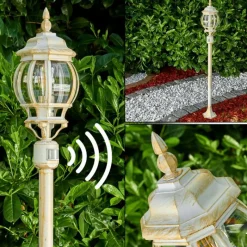 Luminaires Rustiques-hofstein Lampadaire extérieur Lentua Or, Blanc, 1 lumière, Détecteur de mouvement