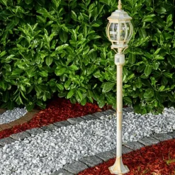 Luminaires Rustiques-hofstein Lampadaire extérieur Lentua Or, Blanc, 1 lumière, Détecteur de mouvement