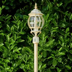 Luminaires Rustiques-hofstein Lampadaire extérieur Lentua Or, Blanc, 1 lumière, Détecteur de mouvement