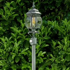 Luminaires Rustiques-hofstein Lampadaire extérieur Lentua Vert, Noir, 1 lumière, Détecteur de mouvement