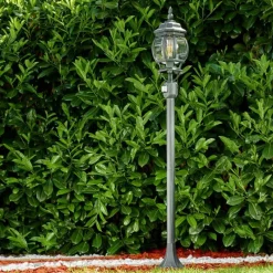 Luminaires Rustiques-hofstein Lampadaire extérieur Lentua Vert, Noir, 1 lumière, Détecteur de mouvement