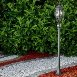 Luminaires Rustiques-hofstein Lampadaire extérieur Lentua Noir, 1 lumière, Détecteur de mouvement