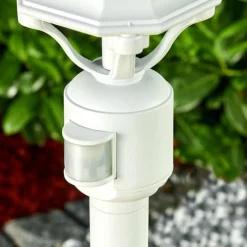 Luminaires Rustiques-hofstein Lampadaire extérieur Lentua Blanc, 1 lumière, Détecteur de mouvement