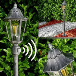 Luminaires Rustiques-hofstein Lampadaire extérieur Lignac Noir, Argenté, 1 lumière, Détecteur de mouvement