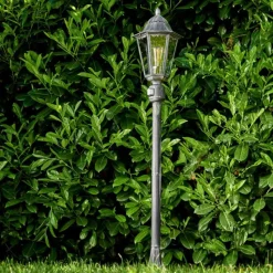 Luminaires Rustiques-hofstein Lampadaire extérieur Lignac Noir, Argenté, 1 lumière, Détecteur de mouvement