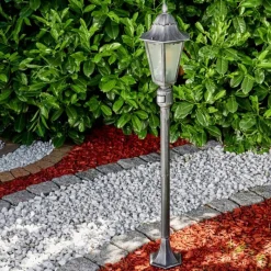 Luminaires Rustiques-hofstein Lampadaire extérieur Lignac Noir, Argenté, 1 lumière, Détecteur de mouvement