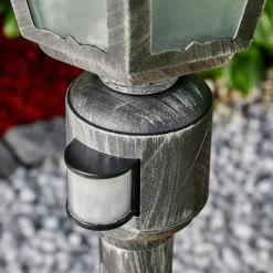 Luminaires Rustiques-hofstein Lampadaire extérieur Lignac Noir, Argenté, 1 lumière, Détecteur de mouvement