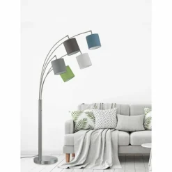 Lampes En Tissu-Luminaires Fischer & Honsel Lampadaire Fischer & Honsel Annecy Nickel mat, 5 lumières