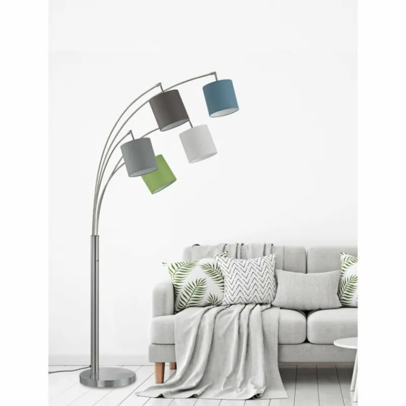 Lampes En Tissu-Luminaires Fischer & Honsel Lampadaire Fischer & Honsel Annecy Nickel mat, 5 lumières