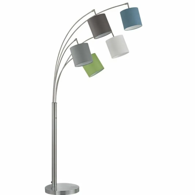 Lampes En Tissu-Luminaires Fischer & Honsel Lampadaire Fischer & Honsel Annecy Nickel mat, 5 lumières