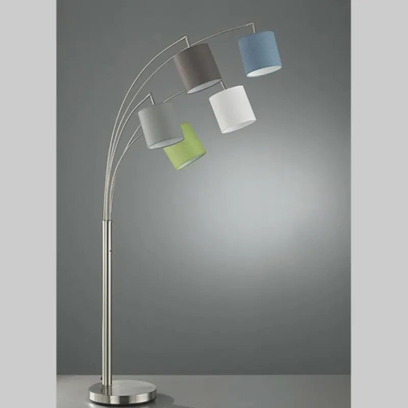 Lampes En Tissu-Luminaires Fischer & Honsel Lampadaire Fischer & Honsel Annecy Nickel mat, 5 lumières
