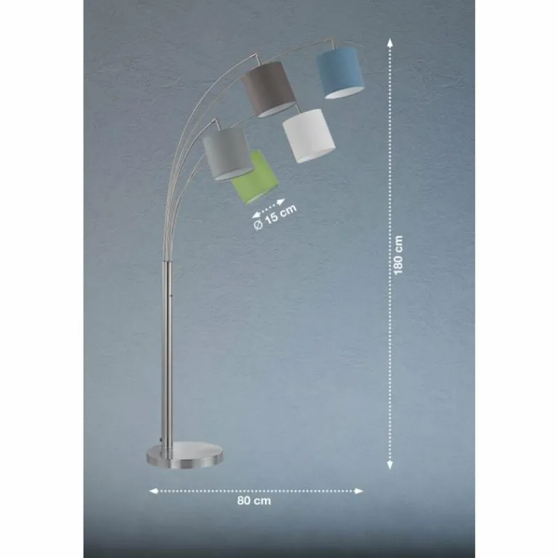 Lampes En Tissu-Luminaires Fischer & Honsel Lampadaire Fischer & Honsel Annecy Nickel mat, 5 lumières