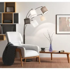 Lampes En Tissu-Luminaires Fischer & Honsel Lampadaire Fischer & Honsel Annecy Noir, 5 lumières