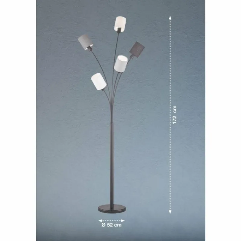 Lampes En Tissu-Luminaires Fischer & Honsel Lampadaire Fischer & Honsel Koi Noir, 5 lumières