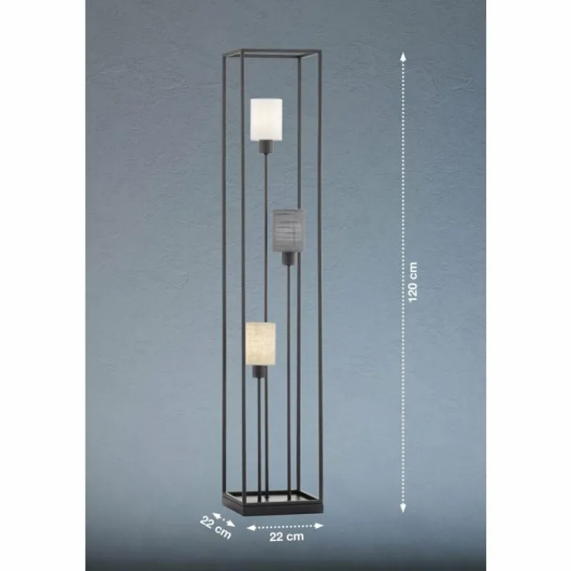 Lampes En Tissu-Luminaires Fischer & Honsel Lampadaire Fischer & Honsel Isko Noir, 3 lumières