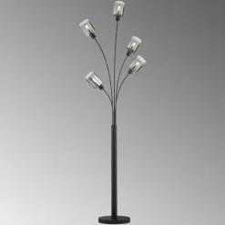 Suspension Verre Fumé-Luminaires Fischer & Honsel Lampadaire Fischer & Honsel Iska Noir, 5 lumières