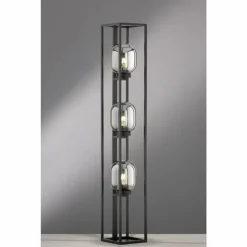 Suspension Verre Fumé-Luminaires Fischer & Honsel Lampadaire Fischer & Honsel Regi Noir, 3 lumières