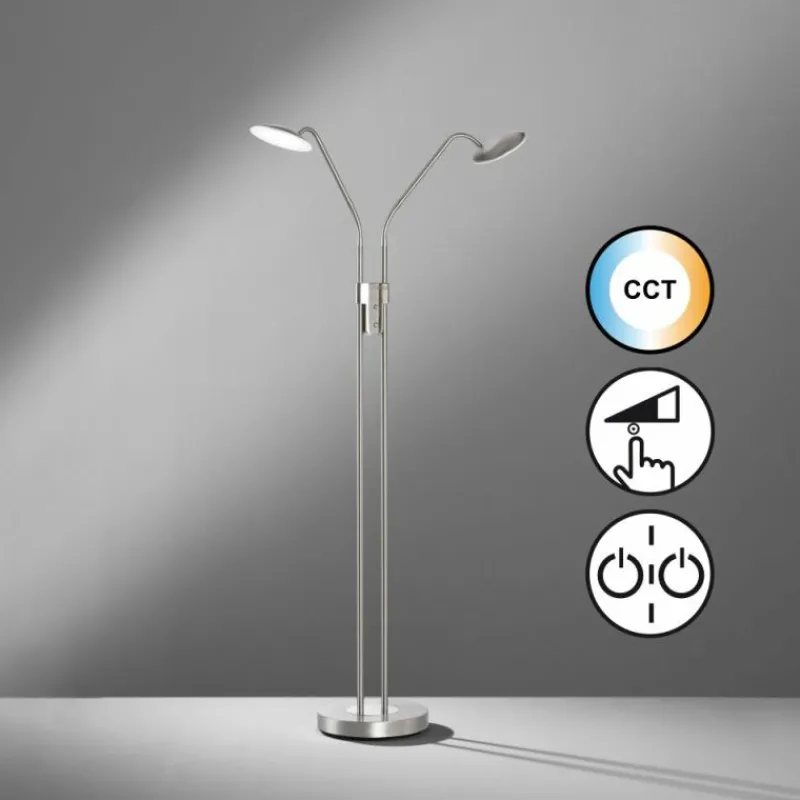 Luminaires Fischer & Honsel Lampadaire Fischer & Honsel Tallri LED Nickel mat, 2 lumières