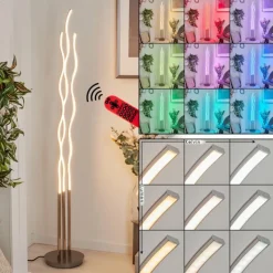 hofstein Lampadaire Gamsen LED Nickel mat, 3 lumières, Télécommandes, Changeur de couleurs