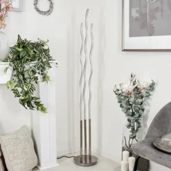 hofstein Lampadaire Gamsen LED Nickel mat, 3 lumières, Télécommandes, Changeur de couleurs