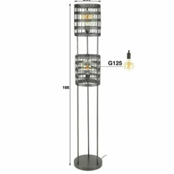 hofstein Lampadaire Gastona Nickel mat, Noir, 2 lumières