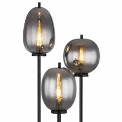 Suspension Verre Fumé-Luminaires Globo Lighting Lampadaire Globo BLACKY Noir, 3 lumières