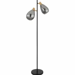 Suspension Verre Fumé-Luminaires Globo Lighting Lampadaire Globo FANNI Noir, 2 lumières