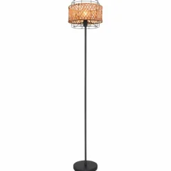 Style Boho-Chic-Luminaires Globo Lighting Lampadaire Globo GINA Bois foncé, Noir, 1 lumière