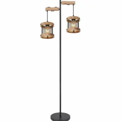 Lampes En Bois-Luminaires Globo Lighting Lampadaire Globo JEANIE Bois foncé, Noir, 2 lumières