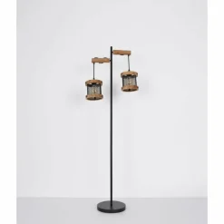 Lampes En Bois-Luminaires Globo Lighting Lampadaire Globo JEANIE Bois foncé, Noir, 2 lumières