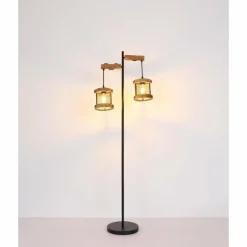 Lampes En Bois-Luminaires Globo Lighting Lampadaire Globo JEANIE Bois foncé, Noir, 2 lumières