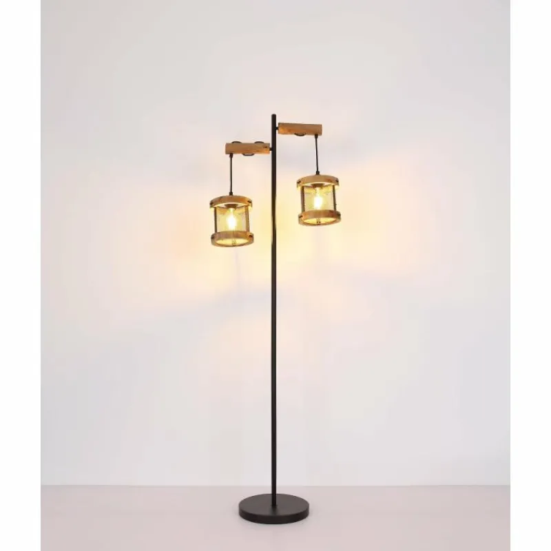Lampes En Bois-Luminaires Globo Lighting Lampadaire Globo JEANIE Bois foncé, Noir, 2 lumières