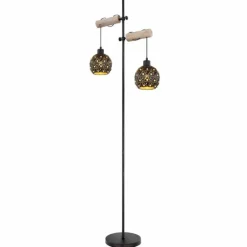 Lampes Dorées-Luminaires Globo Lighting Lampadaire Globo JODIE Bois clair, Noir, 2 lumières