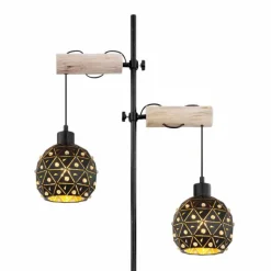 Lampes Dorées-Luminaires Globo Lighting Lampadaire Globo JODIE Bois clair, Noir, 2 lumières