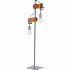Lampes Industrielles-Luminaires Globo Lighting Lampadaire Globo LUDI Gris, Bois foncé, 2 lumières