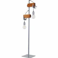 Lampes Industrielles-Luminaires Globo Lighting Lampadaire Globo LUDI Gris, Bois foncé, 2 lumières