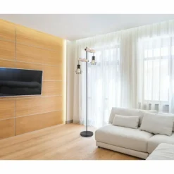 Lampes En Bois-Luminaires Globo Lighting Lampadaire Globo PRISKA Écru, Noir, 2 lumières